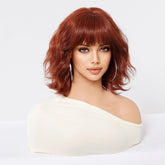 Copper Red Bob-Style Wavy with Bangs Medium 10
