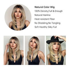 Ash Blonde with Dark Roots and Curtain Bangs Long Curly 20