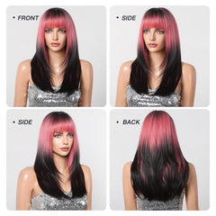 Vibrant Pink Top to Black Ends Straight Long 24