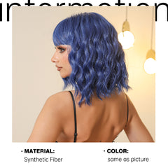 Blue with Bangs Bob-Style Wavy Medium 10