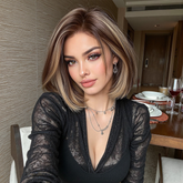 AuraTress 100% Human Hair Ash Blonde Lob with Dark Root 8