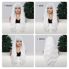 White with Bangs Long Wavy 26
