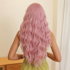 Pastel Pink with Bangs Long Wavy 26