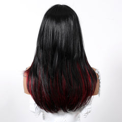 Black with Vibrant Red Highlights Straight Long 18