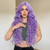 Purple with Curtain Bangs Long Wavy 26