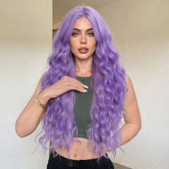Purple with Curtain Bangs Long Wavy 26