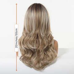 Beige Blonde Balayage Waves Wig with Airy Bangs 20