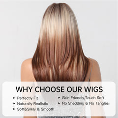 Blonde to Brown with Bangs Straight Long 24