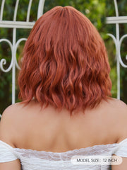 Copper Auburn Wavy Bob with Wispy Bangs 12