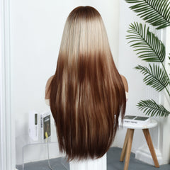 Blonde Money Piece Chocolate Brown Straight Wig with Bangs 26