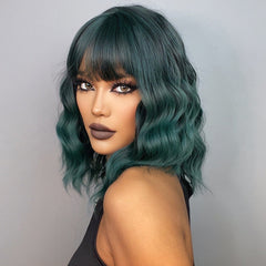 Teal - Wavy Bob with Bangs Medium 12