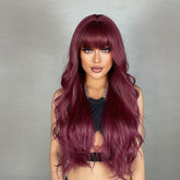 Copper Red with Bangs Long Wavy 28
