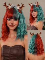 Red and Green Christmas Style Medium Wavy 14