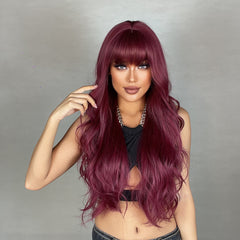 Copper Red with Bangs Long Wavy 28