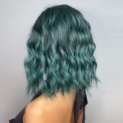 Teal - Wavy Bob with Bangs Medium 12