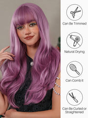 Purple - Wig with Bangs Long Curly 24