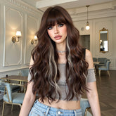 Dark Brown Wavy Wig with Face-Framing Highlights 26