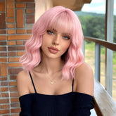 Light Pink Bob-Style Wavy Medium 14