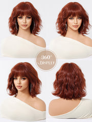 Copper Red Bob-Style Wavy with Bangs Medium 10