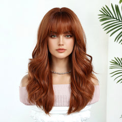 Autumn Copper Waves Wig with Wispy Bangs