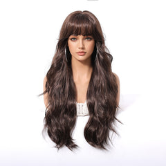 Dark Chocolate Brown with Wispy Bangs Long Waves 26