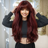 Wine Red with Bangs Long Curly 26