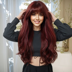 Wine Red with Bangs Long Curly 26