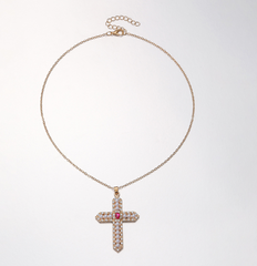 Gold Pearl Cross Necklace