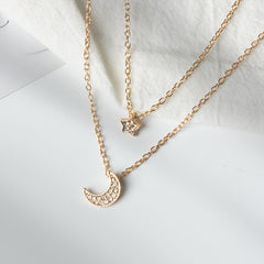 Moon & Star Necklace-Gold