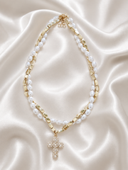 Celestial Pearl Cross Necklace