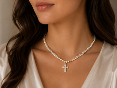 Celestial Pearl Cross Necklace