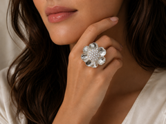 Silver Blossom Pearl Ring