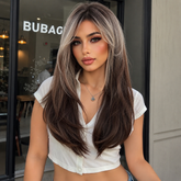 Ash Brown Silver Highlight Layered Straight 22