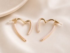 Gold and white heart hoop earrings