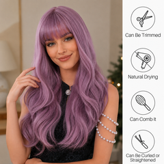 Dusty Lavender Pink Long Wavy Wig 24