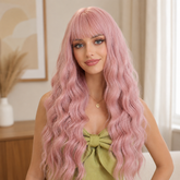 Pastel Pink with Bangs Long Wavy 26