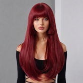 Ruby Red Straight Layers with Full Bangs 26