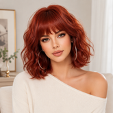 Copper Red Bob-Style Wavy with Bangs Medium 10