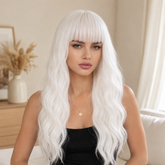 White with Bangs Long Wavy 26