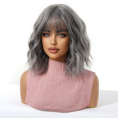 Silver Mist Textured Bob Wig with Bangs 14