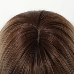 Rooted Beige Blonde Straight Bob with Bangs 12