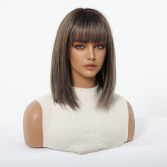 Ash Brown Straight Bob with Bangs 12