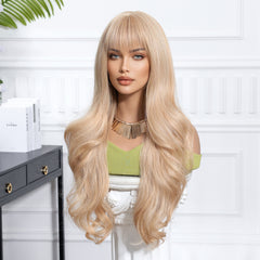 Champagne with Bangs Long Curly 26