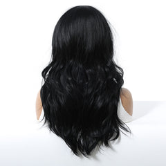 Midnight Elegance Long Wavy Wig with Wispy Bangs 20