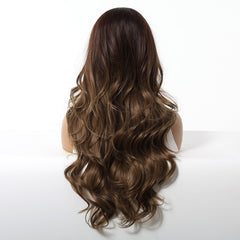 Chocolate Brown Balayage with Bangs Long Waves 24