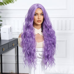 Purple with Curtain Bangs Long Wavy 26