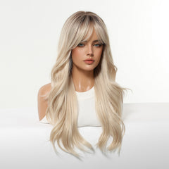 Rooted Champagne Blonde Long Wavy Hair 24