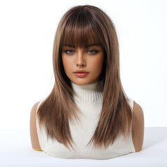 Ash Brown with Bangs Straight Layers 18