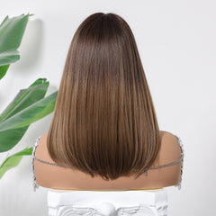 Light Brown with Bangs Straight Medium 14