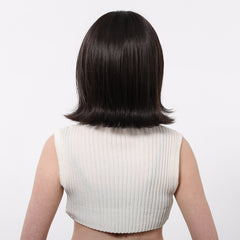 Dark Chocolate Brown Feathered Bob with Curtain Bangs 12